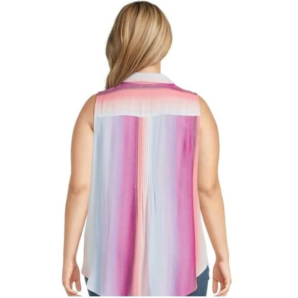 Terra & Sky Ombre Stripe/Orchid Bloom Women's Plus Size Pintuck Camp Shrit 4X - Picture 2 of 7
